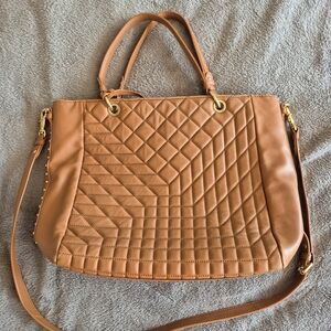Quilted Tote Shoulder Bag - Tan